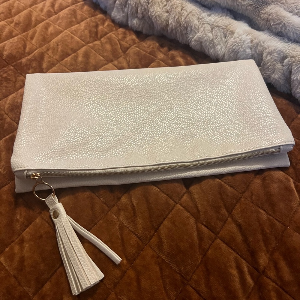 Rachel Miriam Pouch Cream Clutch with Tassel